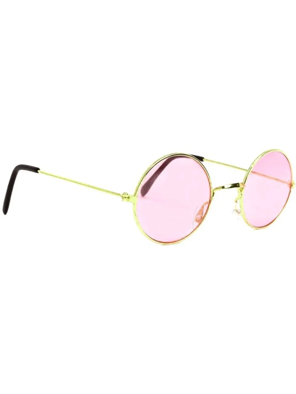 Retro Round Sunglasses With Gold Metal Frame & Light Pink Lenses